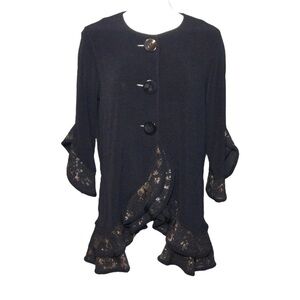Ali Miles Art to Wear Tunic Top Size Medium Black Bronze 3/4 Sleeve Lagenlook